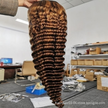 Highlighted Deep Wave Closure Human Hair Lace Front Wigs 13x4 PrePlucked Bleached Knots Long 613 Deep Wave HD Frontal Wig